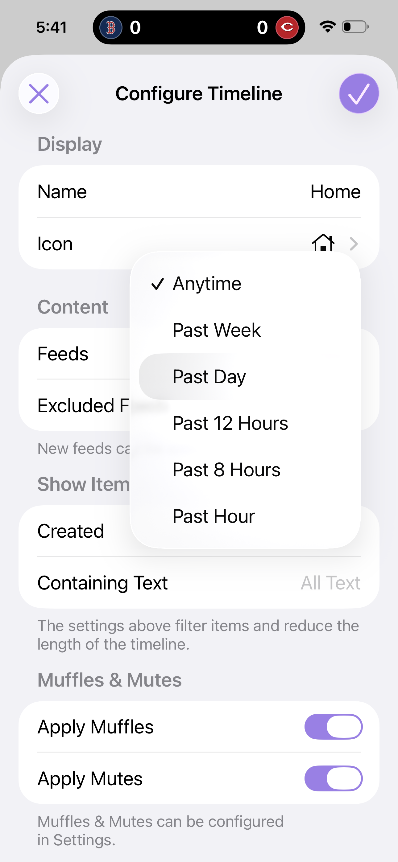 Screenshot from Tapestry for iOS showing options for limiting the length of time items are displayed.